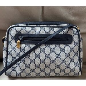 Authentic Vintage Gucci Monogram Canvas Camera Crossbody Bag with Pocket